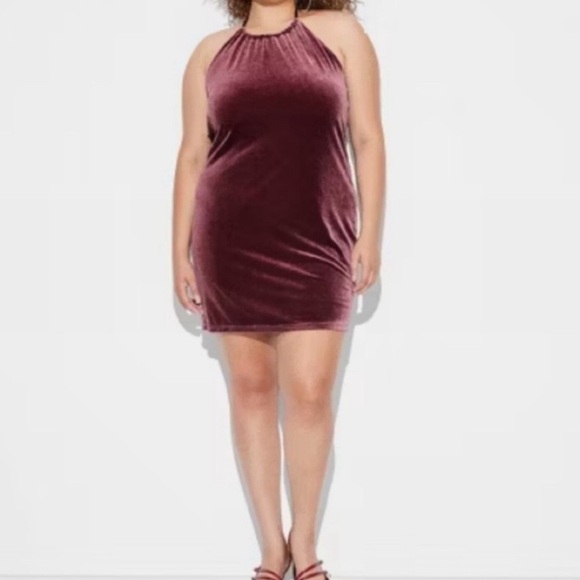 Wild Fable Women's Velour Halter Mini Dress Burgundy - Picture 5 of 6